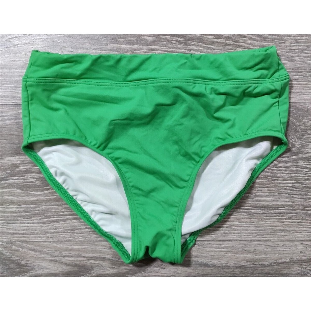Lands End Women Green Swim Bottoms Size 4 High Waisted Bikini Brief 450494